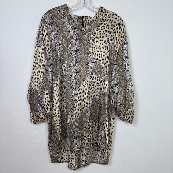 CAROLINE ROSE Vintage 100% Silk Long Tunic Blouse Top Shirt Leopard Snakeskin L - Picture 3 of 17